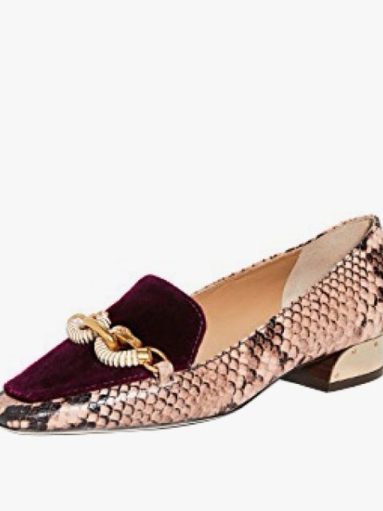 Tory Burch Shoes - Tory Burch Burgundy Velvet Loafer with Snake-Print Trim and Gold Chain. Size 7.
